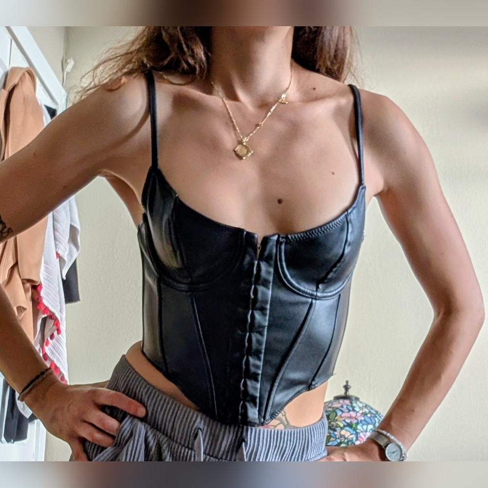 Black faux leather Corset Top S